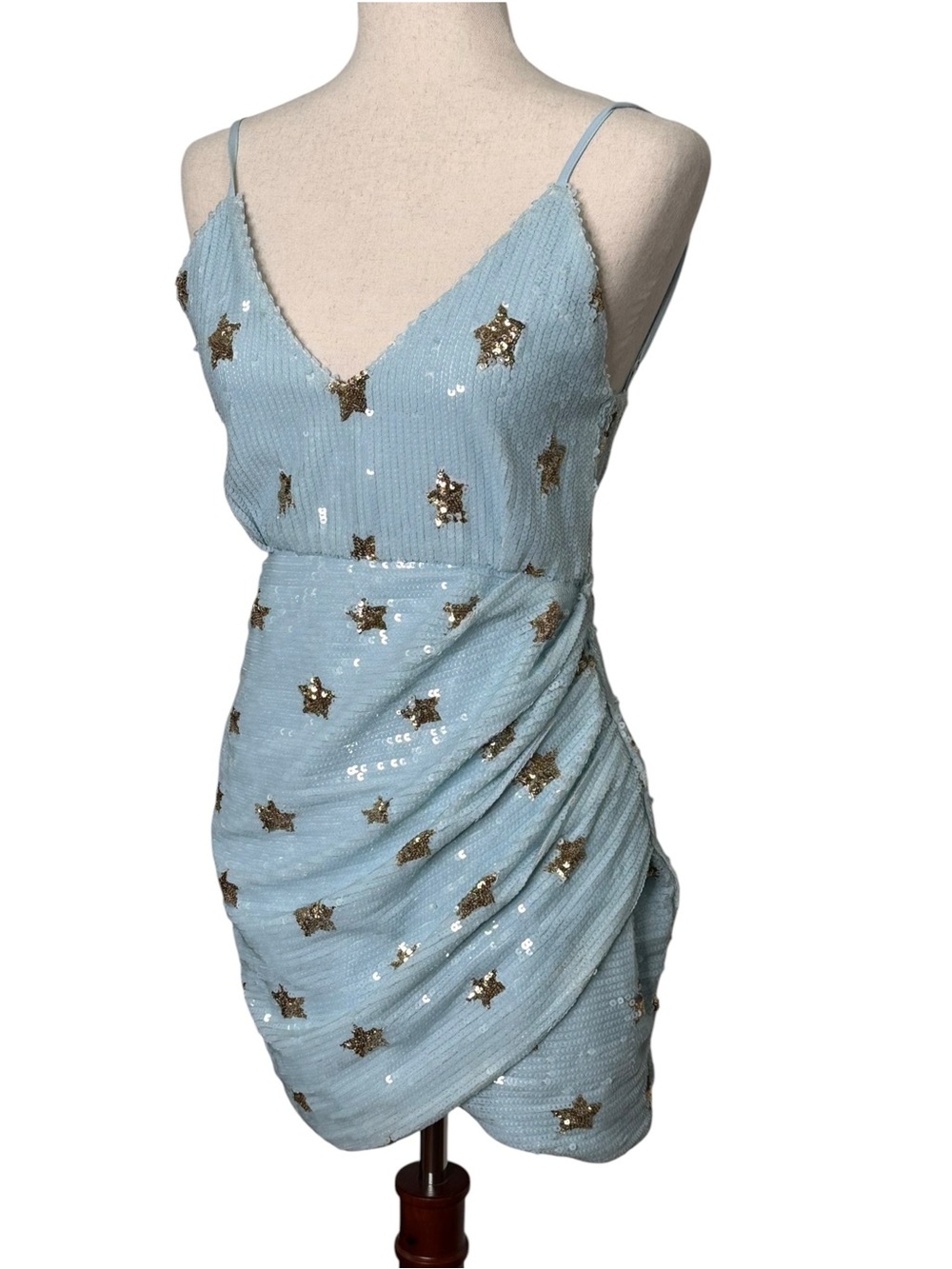 Superdown REVOLVE  Dina Light Blue Sequins Star-Embellished Mini Dres. Party. S - Picture 4 of 16